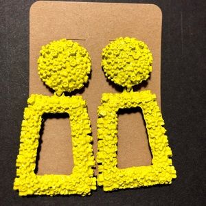 Yellow Rectangle Textured Drop Earrings